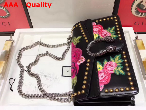 Gucci Dionysus Embroidered Shoulder Bag in Black Leather Replica