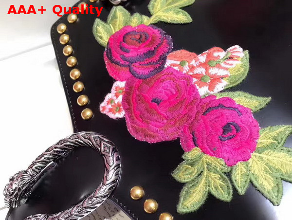 Gucci Dionysus Embroidered Shoulder Bag in Black Leather Replica