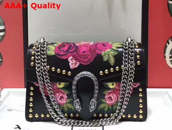 Gucci Dionysus Embroidered Shoulder Bag in Black Leather Replica