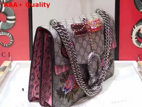 Gucci Dionysus Embroidered Shoulder Bag with Pink Python Details and Embroidered Dragonfly Replica