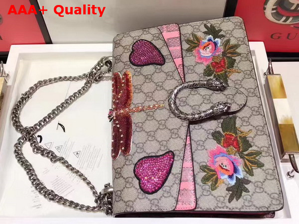 Gucci Dionysus Embroidered Shoulder Bag with Pink Python Details and Embroidered Dragonfly Replica