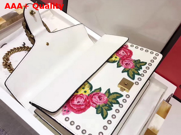 Gucci Dionysus Embroidered Studded Shoulder Bag in White Smooth Leather Replica