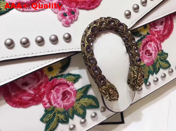 Gucci Dionysus Embroidered Studded Shoulder Bag in White Smooth Leather Replica