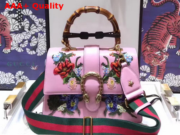 Gucci Dionysus Embroidered Top Handle Bag in Light Pink with Embroidered Floral Appliques Replica