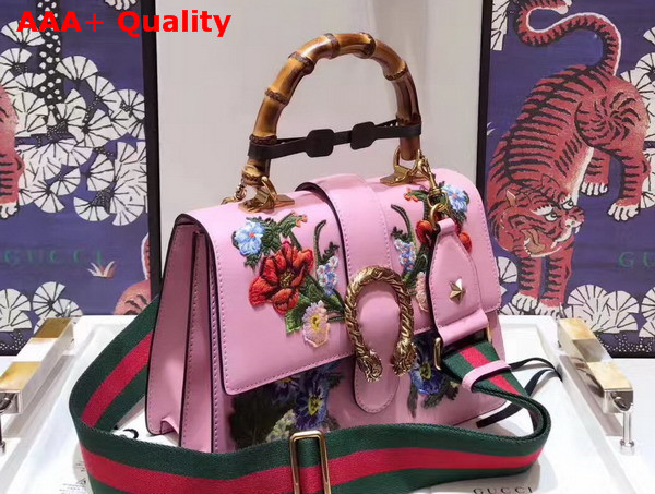 Gucci Dionysus Embroidered Top Handle Bag in Light Pink with Embroidered Floral Appliques Replica