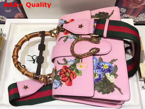 Gucci Dionysus Embroidered Top Handle Bag in Light Pink with Embroidered Floral Appliques Replica