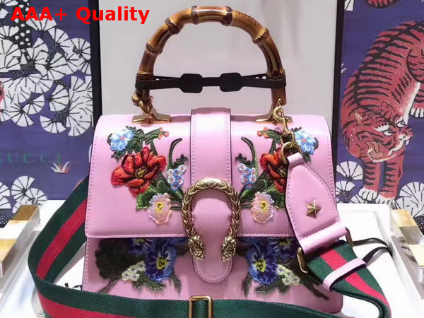 Gucci Dionysus Embroidered Top Handle Bag in Light Pink with Embroidered Floral Appliques Replica