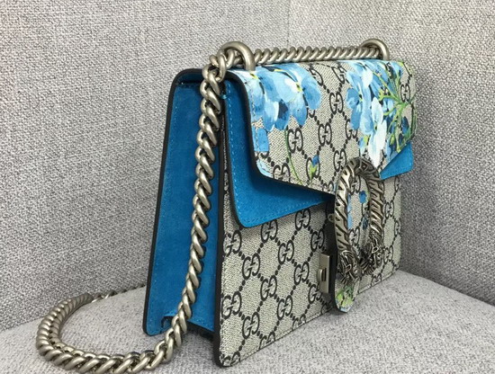 Gucci Dionysus GG Blooms Mini Bag Blue Suede Trim 421970