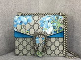 Gucci Dionysus GG Blooms Mini Bag Blue Suede Trim 421970