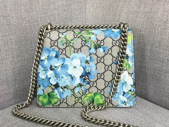 Gucci Dionysus GG Blooms Mini Bag Blue Suede Trim 421970