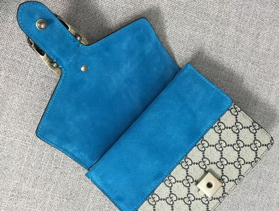 Gucci Dionysus GG Blooms Mini Bag Blue Suede Trim 421970