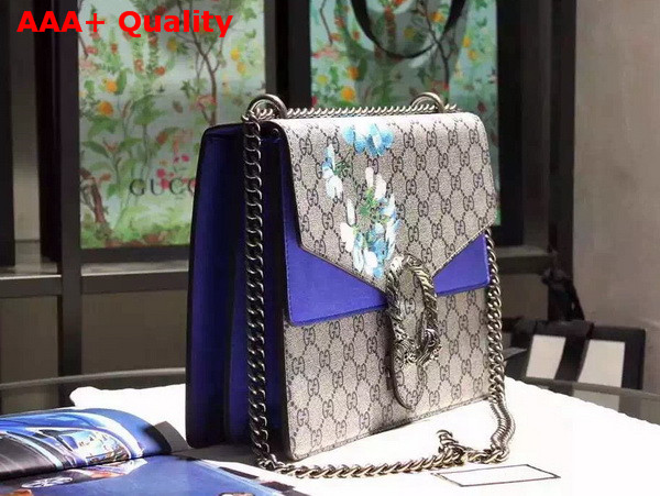 Gucci Dionysus GG Blooms Print Shoulder Bag with Blue Suede Details Medium Size Replica