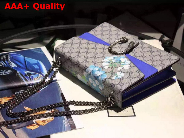 Gucci Dionysus GG Blooms Print Shoulder Bag with Blue Suede Details Medium Size Replica