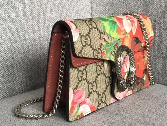 Gucci Dionysus GG Blooms Super Mini Bag Antique Rose Suede Detail