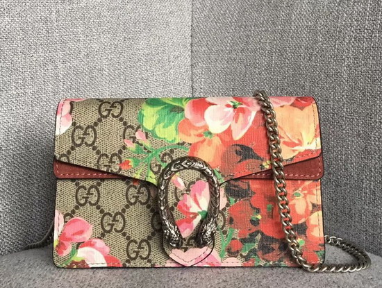 Gucci Dionysus GG Blooms Super Mini Bag Antique Rose Suede Detail