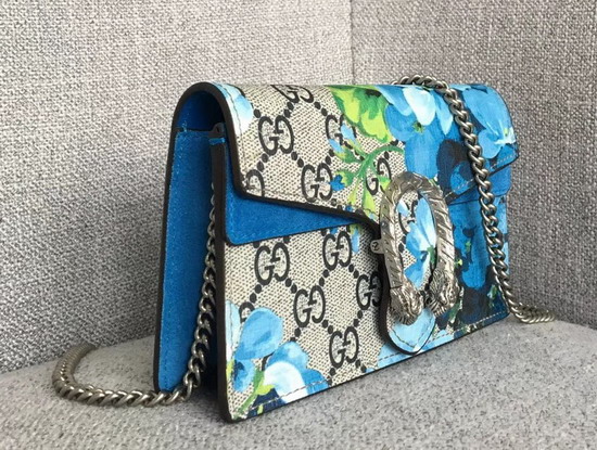 Gucci Dionysus GG Blooms Super Mini Bag Blue Suede Detail