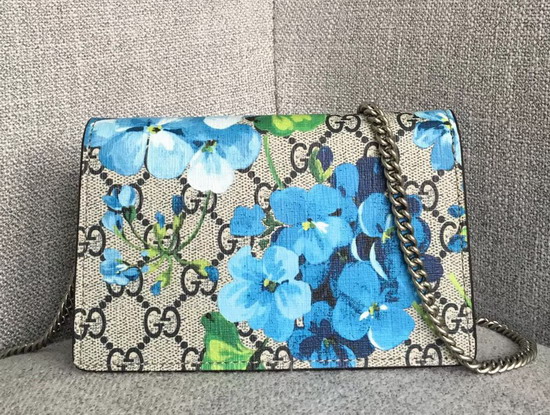 Gucci Dionysus GG Blooms Super Mini Bag Blue Suede Detail