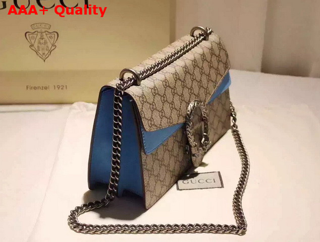 Gucci Dionysus GG Supreme Canvas Shoulder Bag with Blue Suede Detail Replica