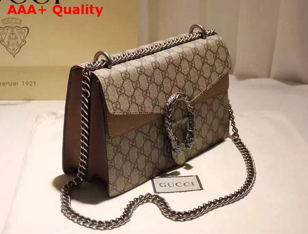 Gucci Dionysus GG Supreme Canvas Shoulder Bag with Taupe Suede Detail Replica