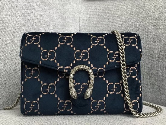 Gucci Dionysus GG Velvet Mini Chain Bag in Blue