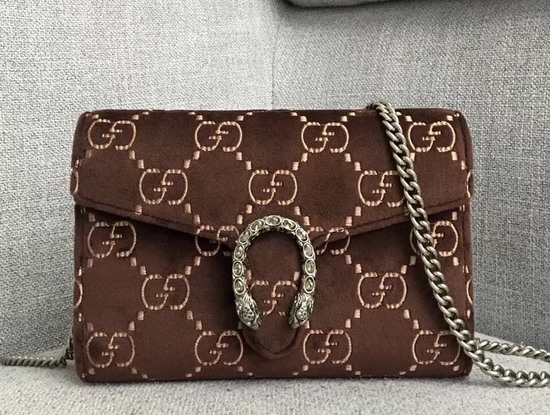 Gucci Dionysus GG Velvet Mini Chain Bag in Brown GG Velvet