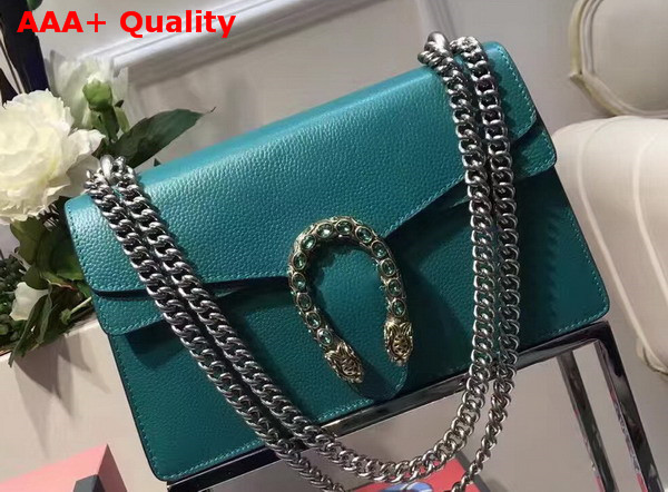 Gucci Dionysus Leather Shoulder Bag with Crystal Dionysus Buckle Turquoise Replica