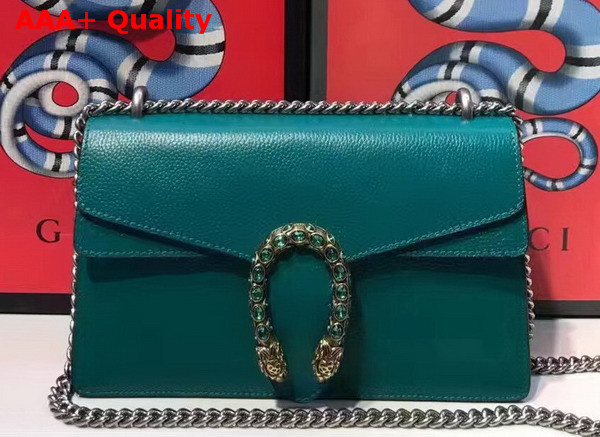 Gucci Dionysus Leather Shoulder Bag with Crystal Dionysus Buckle Turquoise Replica