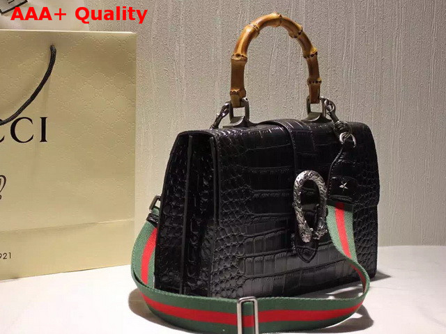 Gucci Dionysus Leather Top Handle Bag Black Crocodile Print Leather Replica