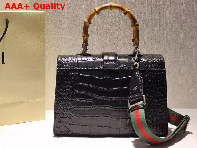 Gucci Dionysus Leather Top Handle Bag Black Crocodile Print Leather Replica