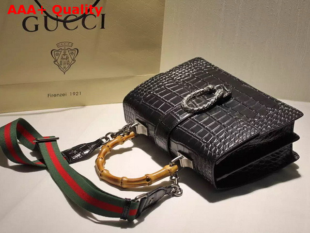 Gucci Dionysus Leather Top Handle Bag Black Crocodile Print Leather Replica