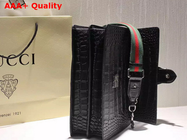 Gucci Dionysus Leather Top Handle Bag Black Crocodile Print Leather Replica