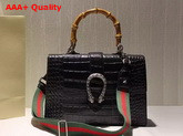 Gucci Dionysus Leather Top Handle Bag Black Crocodile Print Leather Replica