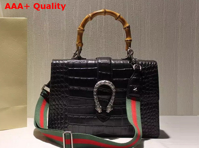 Gucci Dionysus Leather Top Handle Bag Black Crocodile Print Leather Replica