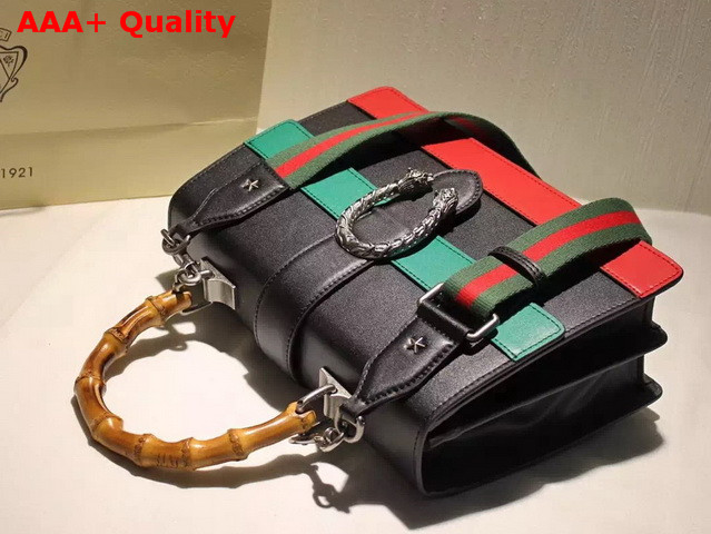 Gucci Dionysus Leather Top Handle Bag Black Evergreen and Hibiscus Red Leather Replica