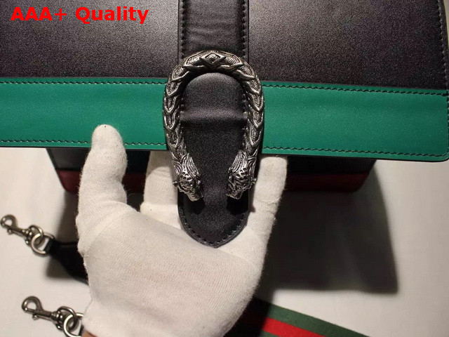 Gucci Dionysus Leather Top Handle Bag Black Evergreen and Hibiscus Red Leather Replica