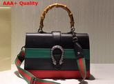 Gucci Dionysus Leather Top Handle Bag Black Evergreen and Hibiscus Red Leather Replica