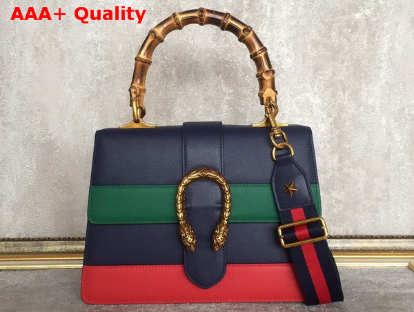 Gucci Dionysus Leather Top Handle Bag Blue Green Red Leather Medium Size Replica