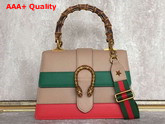 Gucci Dionysus Leather Top Handle Bag Nude Green Red Leather Medium Size Replica