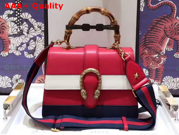 Gucci Dionysus Leather Top Handle Bag Red White Blue Leather Medium Size Replica