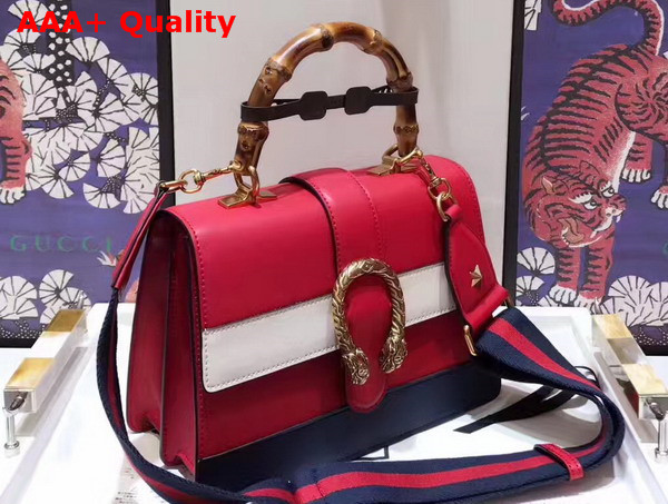 Gucci Dionysus Leather Top Handle Bag Red White Blue Leather Medium Size Replica