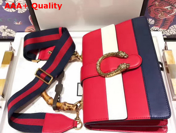 Gucci Dionysus Leather Top Handle Bag Red White Blue Leather Medium Size Replica