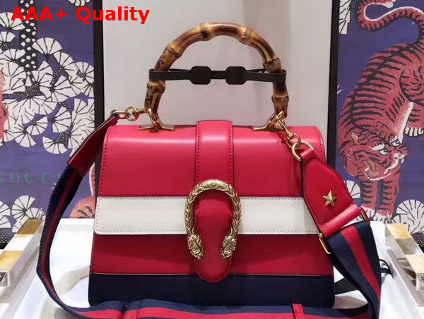 Gucci Dionysus Leather Top Handle Bag Red White Blue Leather Medium Size Replica