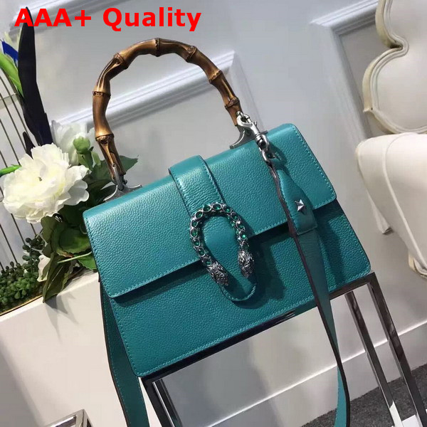 Gucci Dionysus Leather Top Handle Bag Tiger Head Closure Turquoise Leather Replica