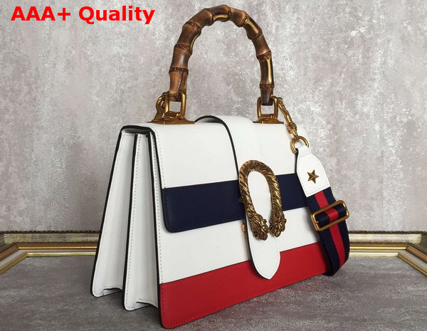 Gucci Dionysus Leather Top Handle Bag White Blue Red Leather Medium Size Replica