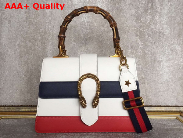 Gucci Dionysus Leather Top Handle Bag White Blue Red Leather Medium Size Replica