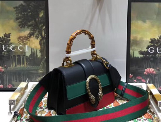 Gucci Dionysus Mini Top Handle Bag Black Green Red Leather