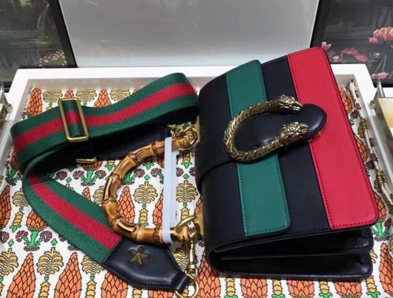 Gucci Dionysus Mini Top Handle Bag Black Green Red Leather