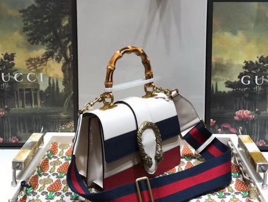 Gucci Dionysus Mini Top Handle Bag White Blue Red Leather