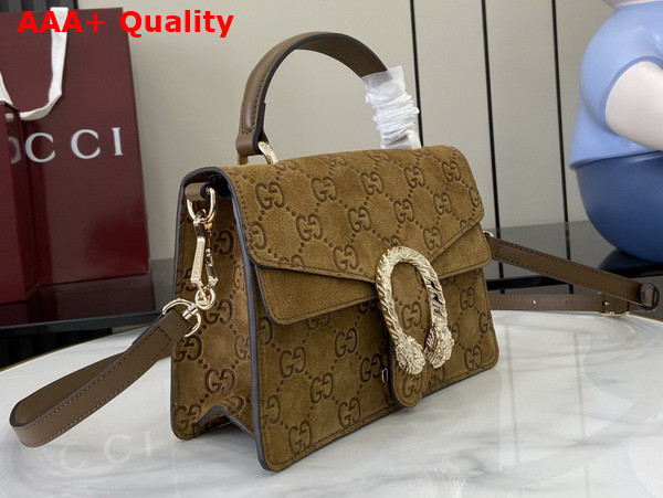 Gucci Dionysus Mini Top Handle Bag in Brown GG Suede 813400 Replica