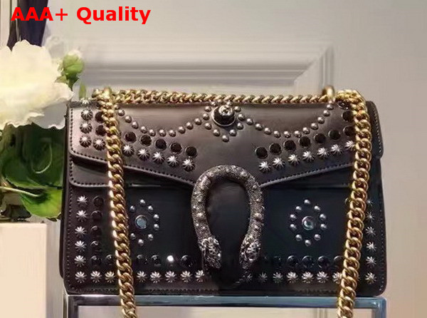 Gucci Dionysus Studded Shoulder Bag in Black Leather Replica